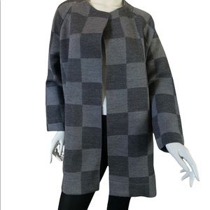 NWOT. ANN TAYLOR Wool Checker W/ Pockets Long Open Front Coat